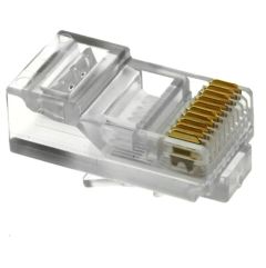 CAT5E PASS THROUGH MODULAR PLUG 3 PRONG 50u" GOLD 100 PCS. JAR PACKAGE